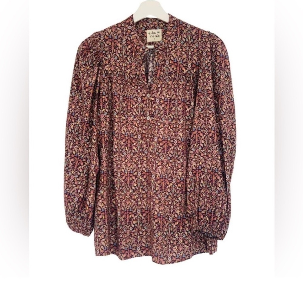 LA BELLE ET LA VESTE Mystic Damask Multi Brown Puffed Wide Long Sleeves Blouse